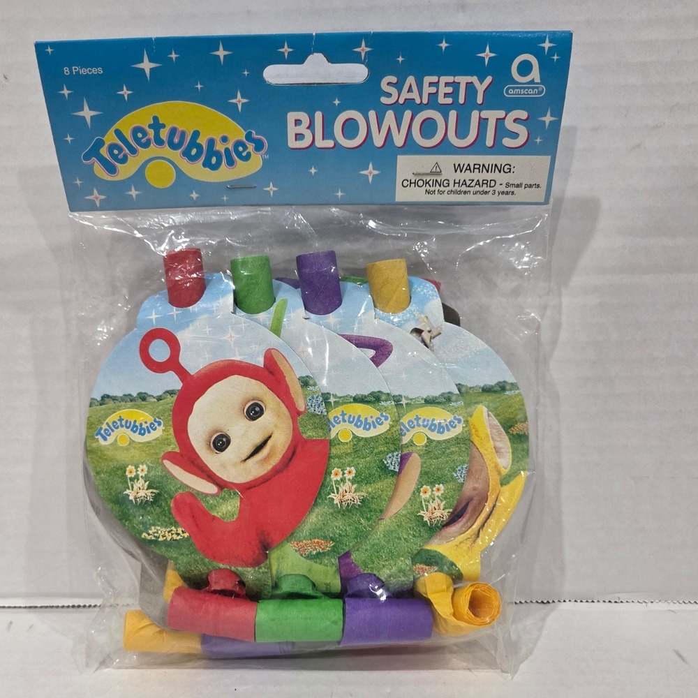 Vintage 1998 Teletubbies Safety Blowouts 8 Pack Amscan Party Favors New Sealed